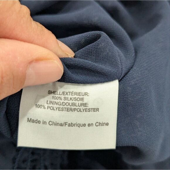 Tory Burch Silk Gauze Jumpsuit Scoop Neck Sleeveless Navy Geo Print Tassels M - Picture 12 of 13